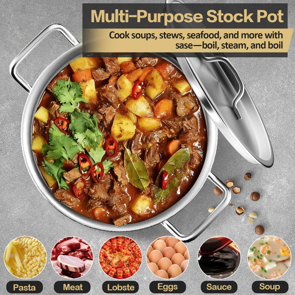 Large Stock Pot-20QT Stainless Steel Stockpot with Lid, Heavy Duty Tri-Ply Bottom Commercial Grade Stock Pot & Stockpots for Boiling Cooking Soup Stew Canning Cooking Pots,Big Stockpot, Deep Cookware