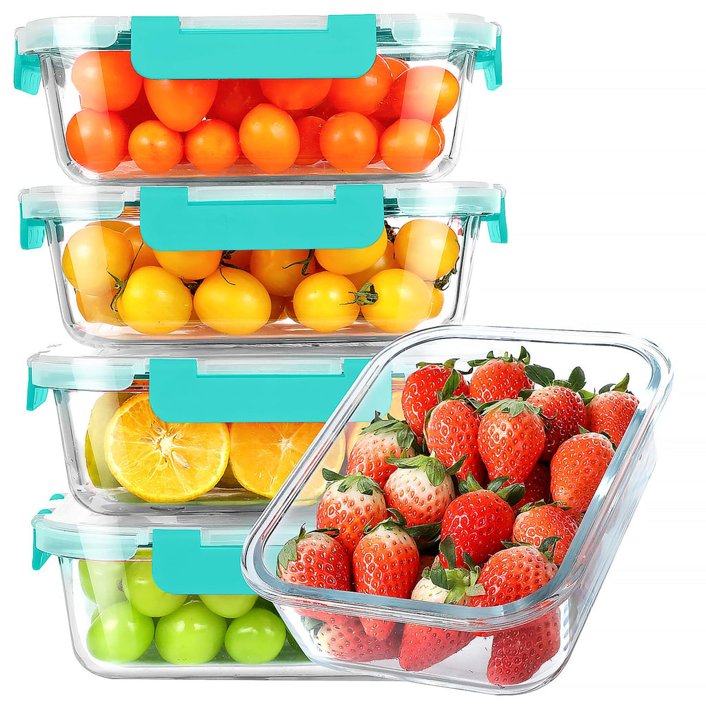 KOMUEE 30 oz 5 Pack Glass Meal Prep Containers 2 Compartments