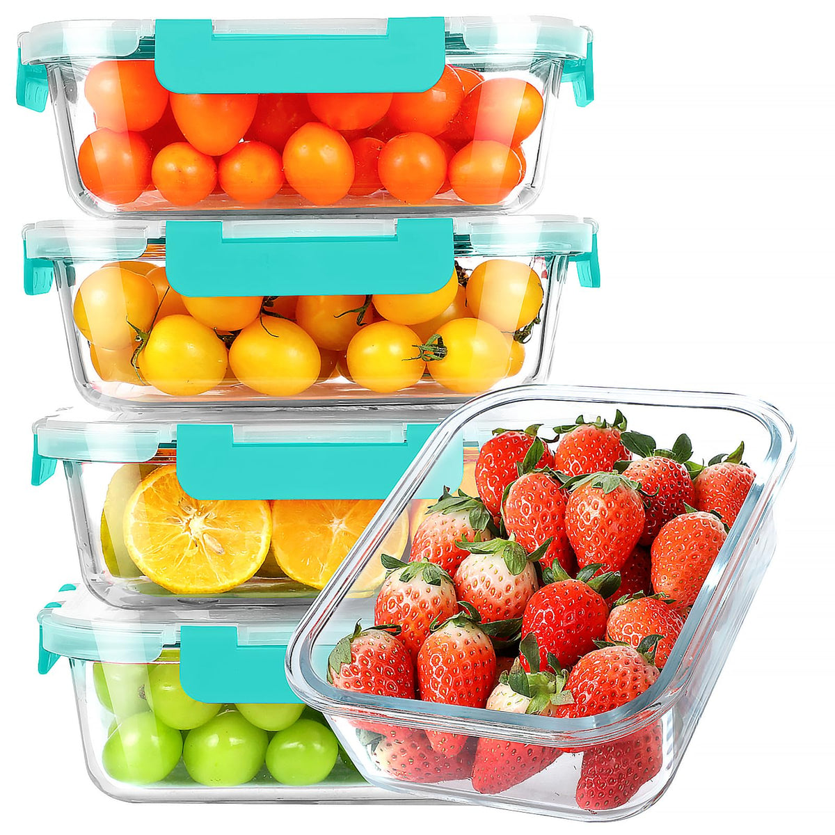 KOMUEE 30 oz 5 Pack Glass Meal Prep Containers 2 Compartments