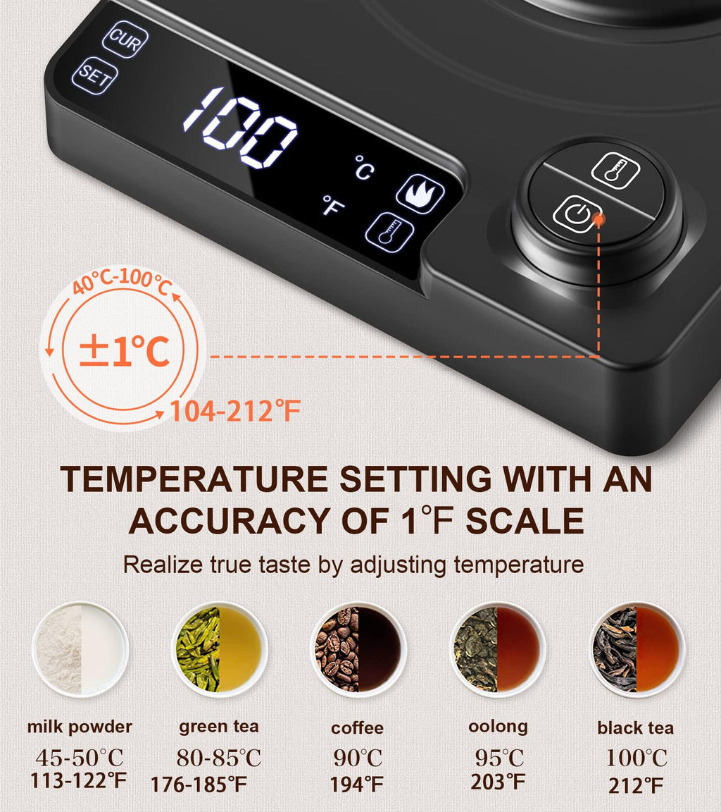 CHEFESS Gooseneck Electric Kettle with ±1°F Temperature Control - 1.0L Pour Over Coffee Kettle & Tea Maker, 1200W Fast Heating, 24H Keep Warm, Built-in Brew Timer, 100% Stainless Steel Interior