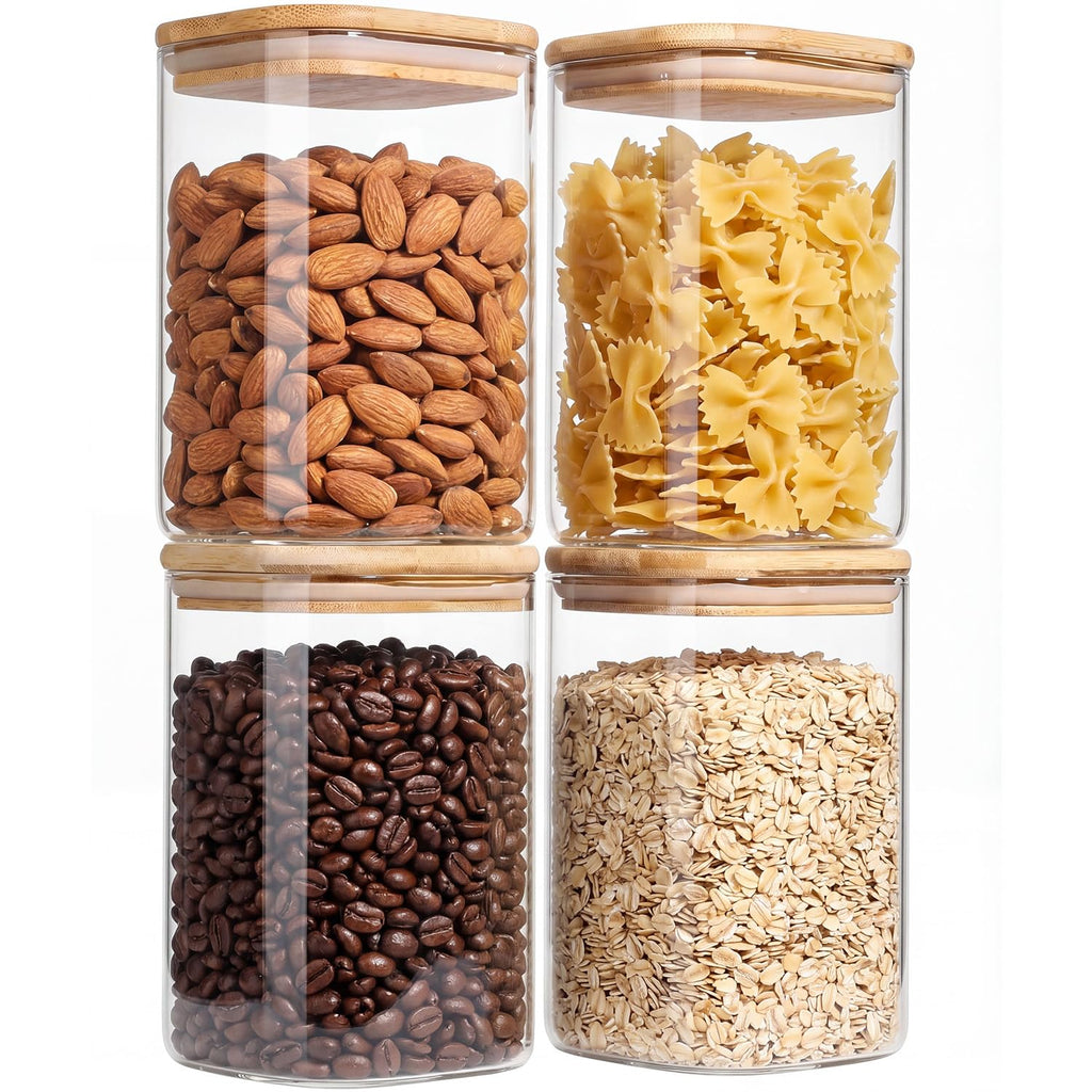 Xoniwis 3-Pack 1.6Qt Square Glass Storage Jars with Bamboo Lids