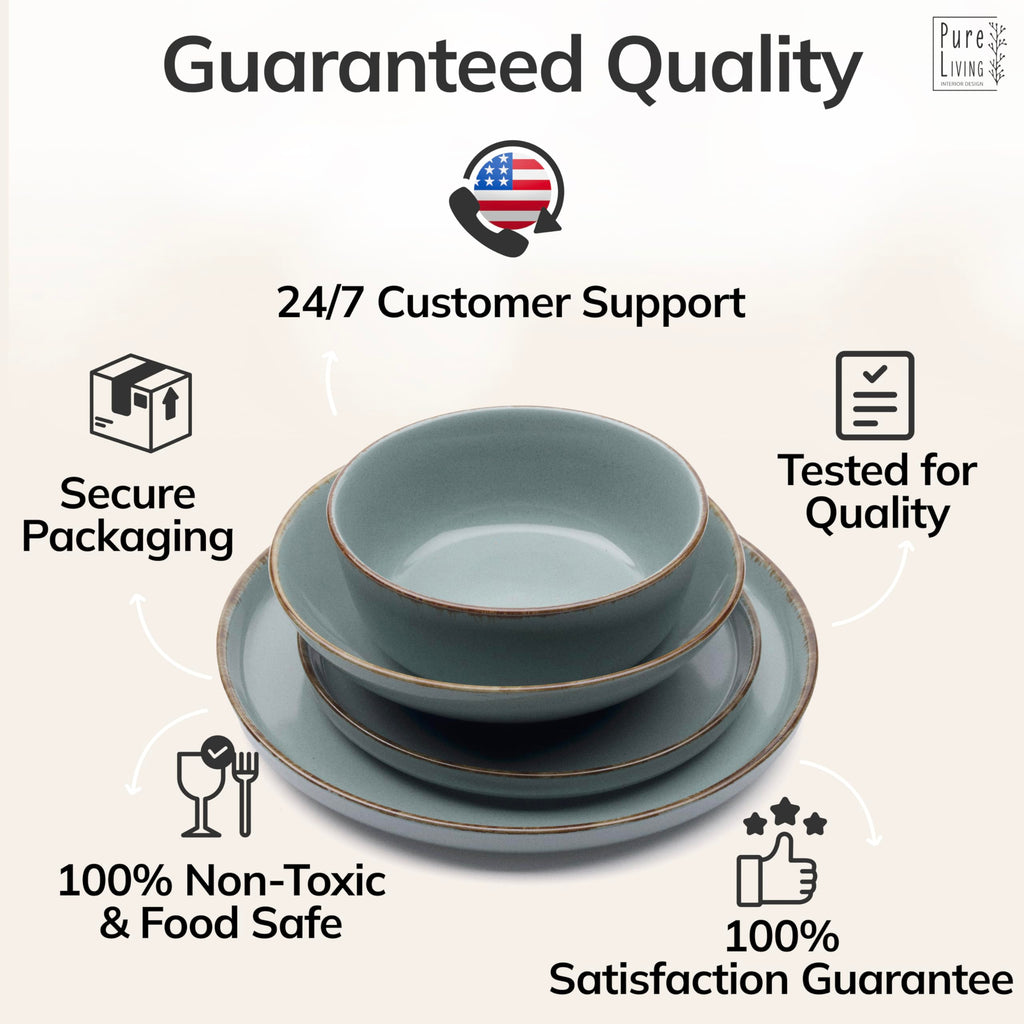 16 Piece Stoneware Dinnerware Set for 4 - Handmade Reactive Glaze Plates and Bowls Set - Chip & Scratch Resistant Dish Set - Dishwasher Microwave Safe - Rustic Smoke Blue