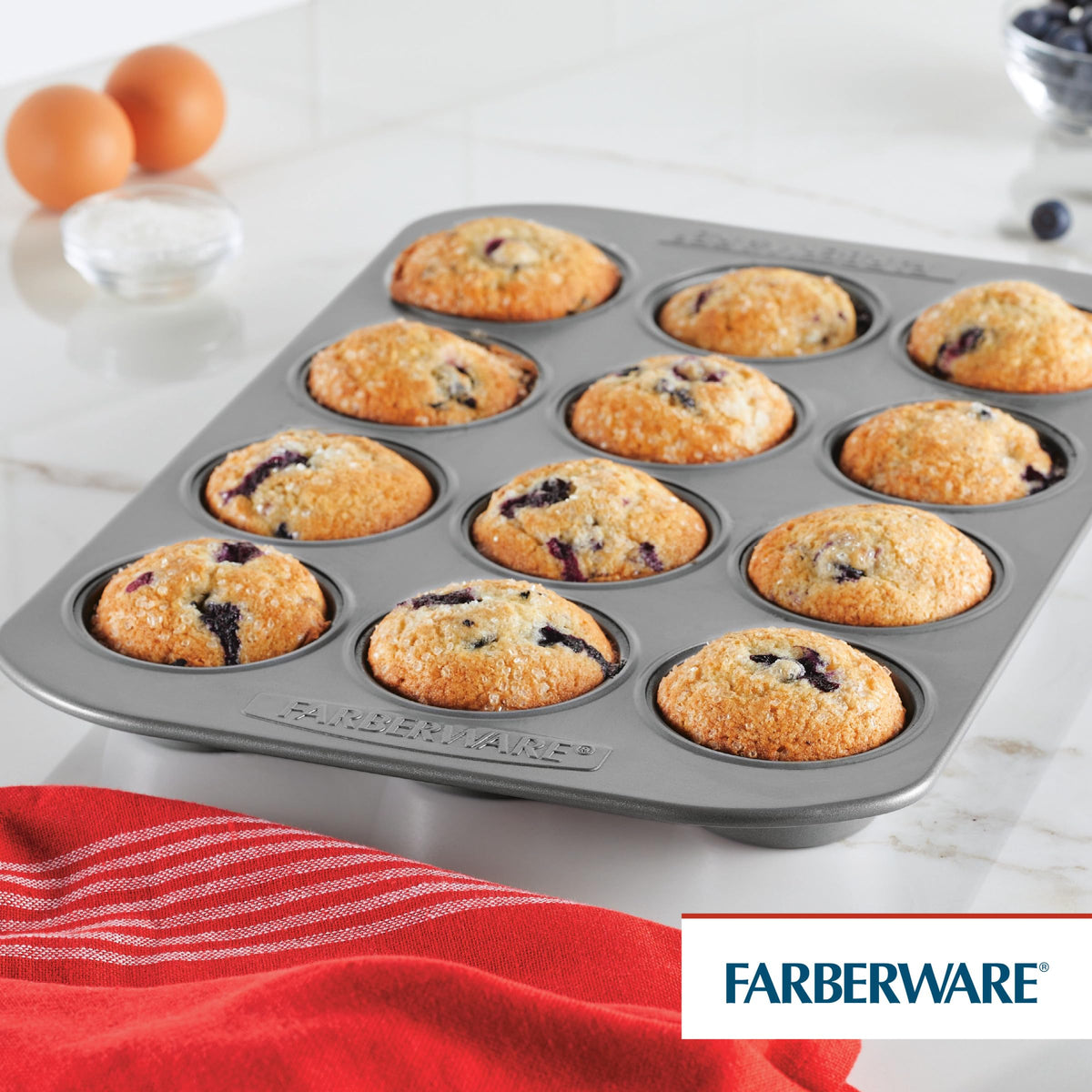 Farberware Bakeware Nonstick Muffin & Cupcake Pans, 12-Cup, Gray