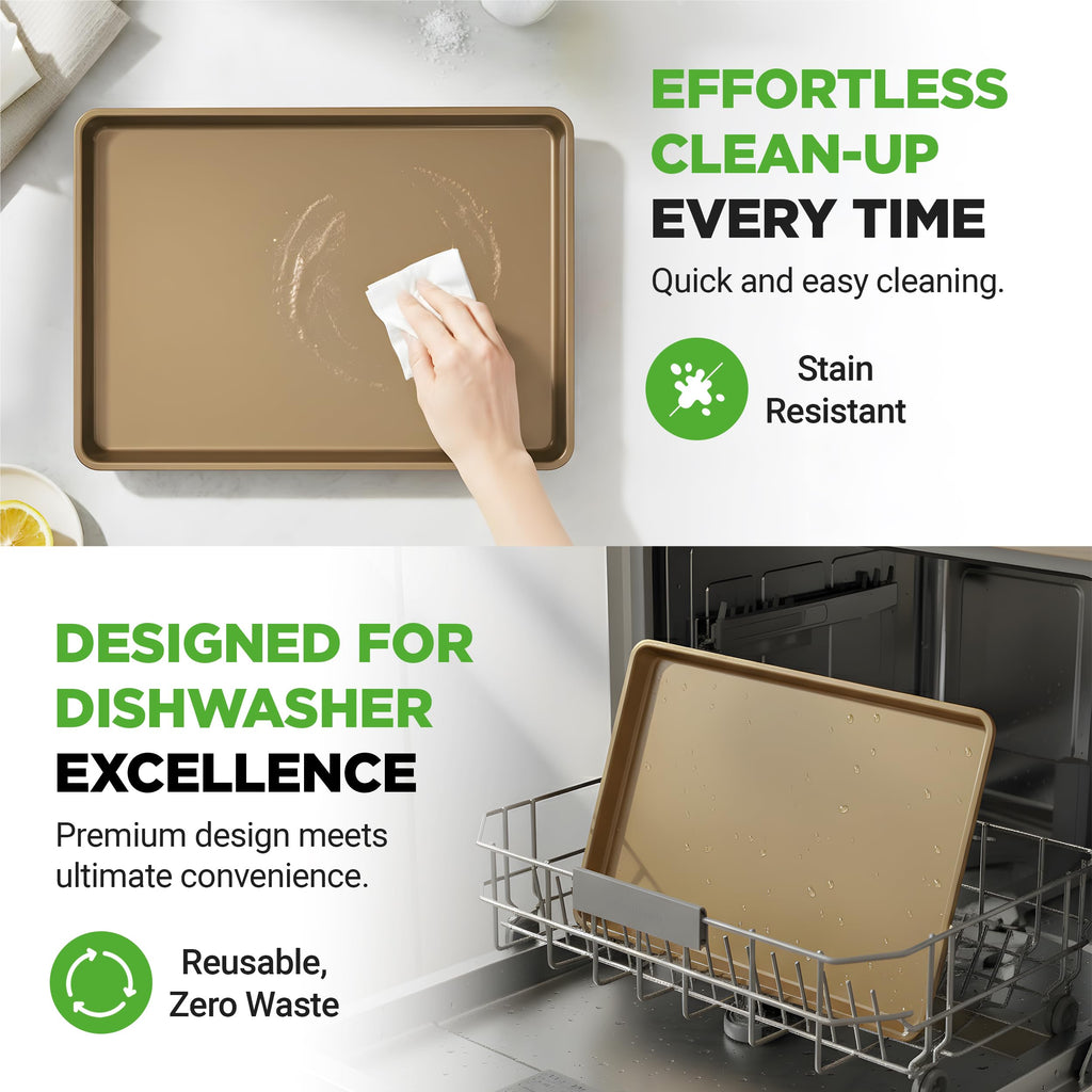 NutriChef Nonstick XL Cookie Sheet Baking Pan - Extra Large 22" x 16" Carbon Steel Oven Baking Sheet for Pastries, Desserts, & More - Dishwasher Safe, Gold