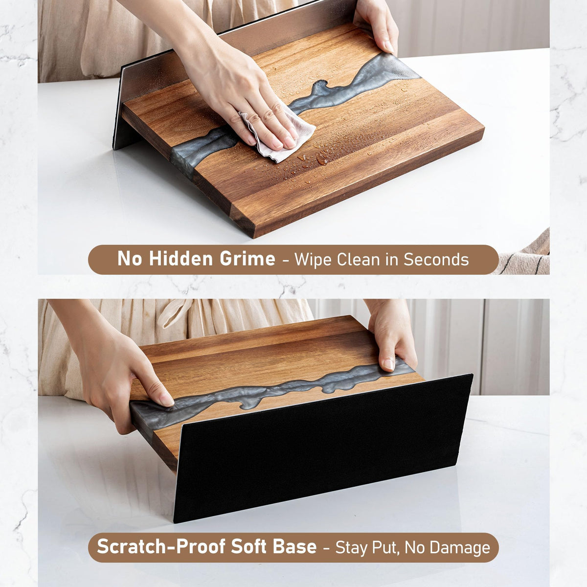 Magnetic Knife Block for Countertop, Strong Magnetic Knife Holder Stand, Acacia Wood & Epoxy Resin Organizer for Kitchen Knives, Gift for Cooks