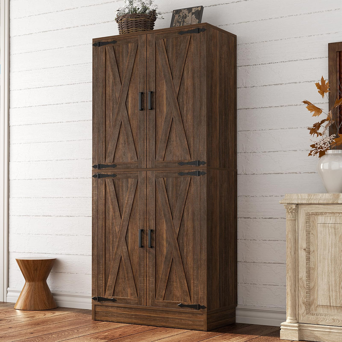 Unikito 71" Tall Pantry Cabinet with Adjustable Shelves and 2 Drawers