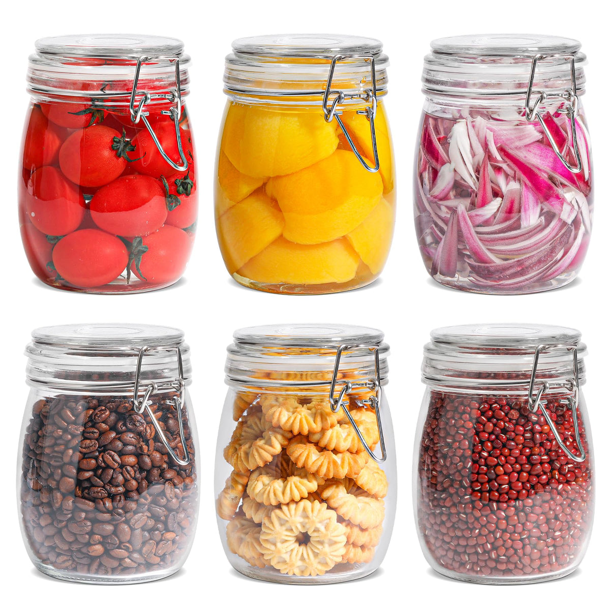 ComSaf Ribbed Glass Pantry Jars with Airtight Lids 34 oz 3 Pack Coffee