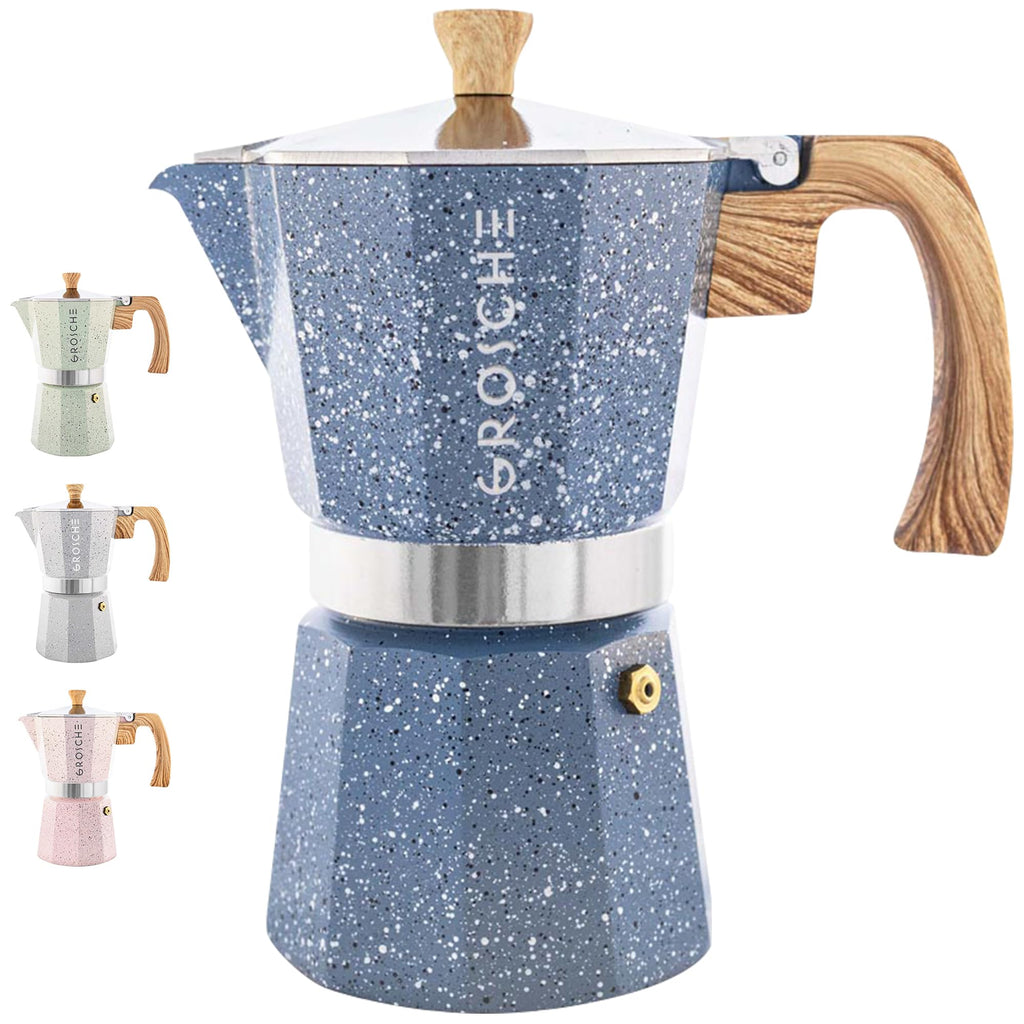 GROSCHE Milano Stovetop Espresso Maker Moka Pot 6 espresso Cup, 9.3 oz Blue