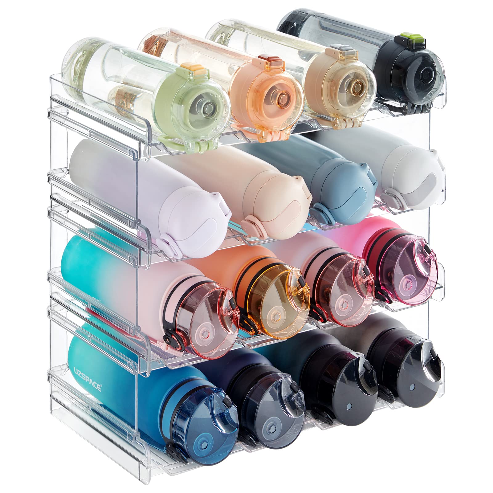 Lifewit Stackable Water Bottle Organizer for Cabinet, Plastic Bottle Holder Fits Bottles/Tumblers up to 3.8" Diameter for Pantry/Countertop, 4 Tier Holds 16 Bottles 41 x 20 x 34 cm/16 x 8 x 13.4