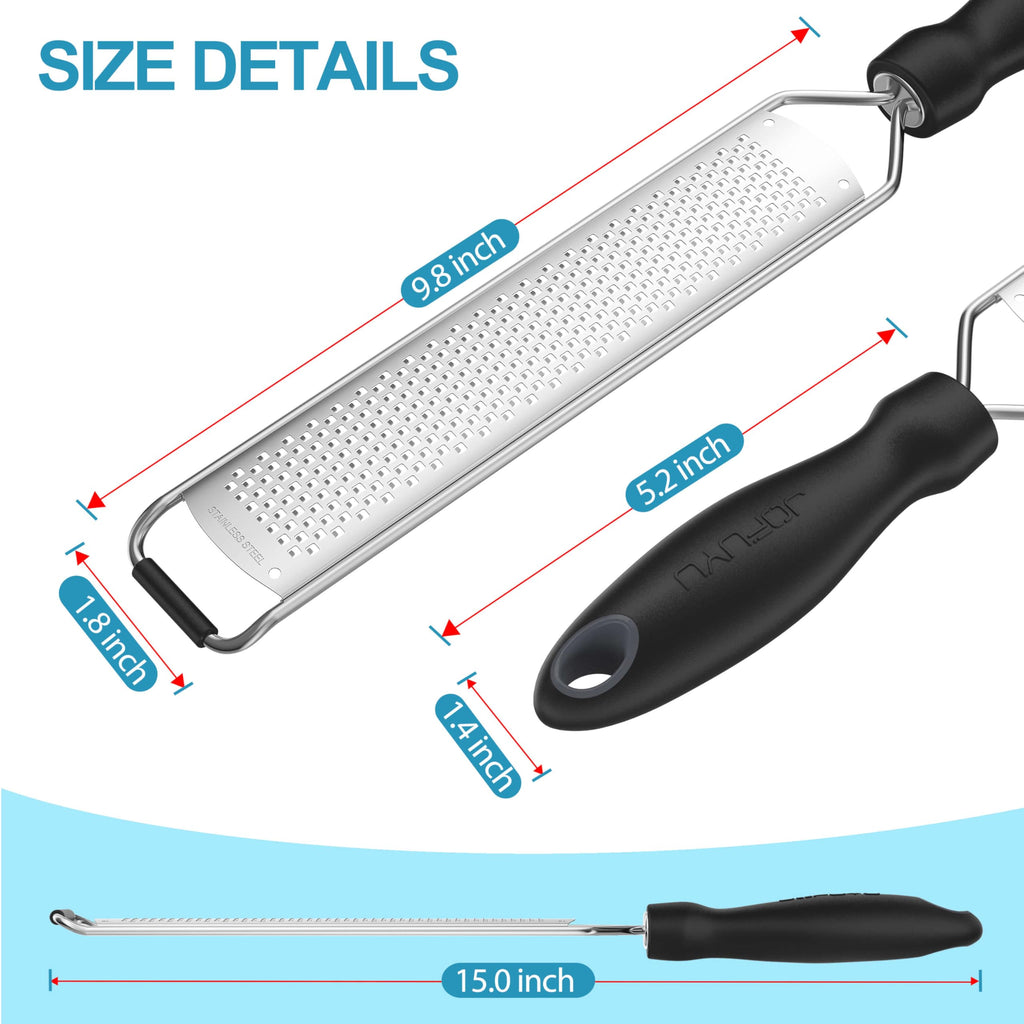 Zester Grater, Lemon Zester Grater with Handle, Premium Stainless Steel Citrus Zester for Parmesan, Garlic, Chocolate, Ginger, Non-Slip Grip, Safety Cover & Cleaning Brush, Black