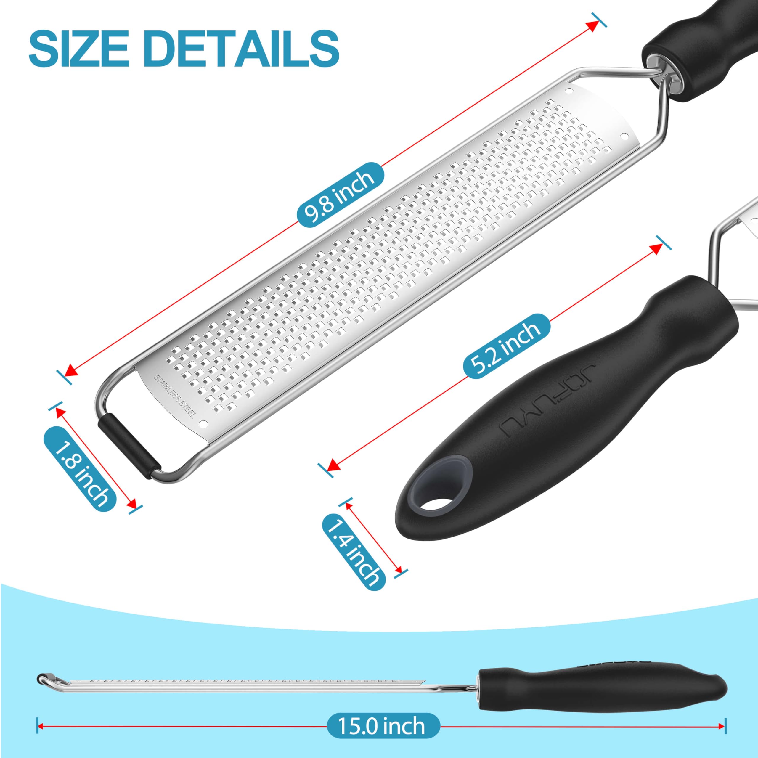 Zester Grater, Lemon Zester Grater with Handle, Premium Stainless Steel Citrus Zester for Parmesan, Garlic, Chocolate, Ginger, Non-Slip Grip, Safety Cover & Cleaning Brush, Black