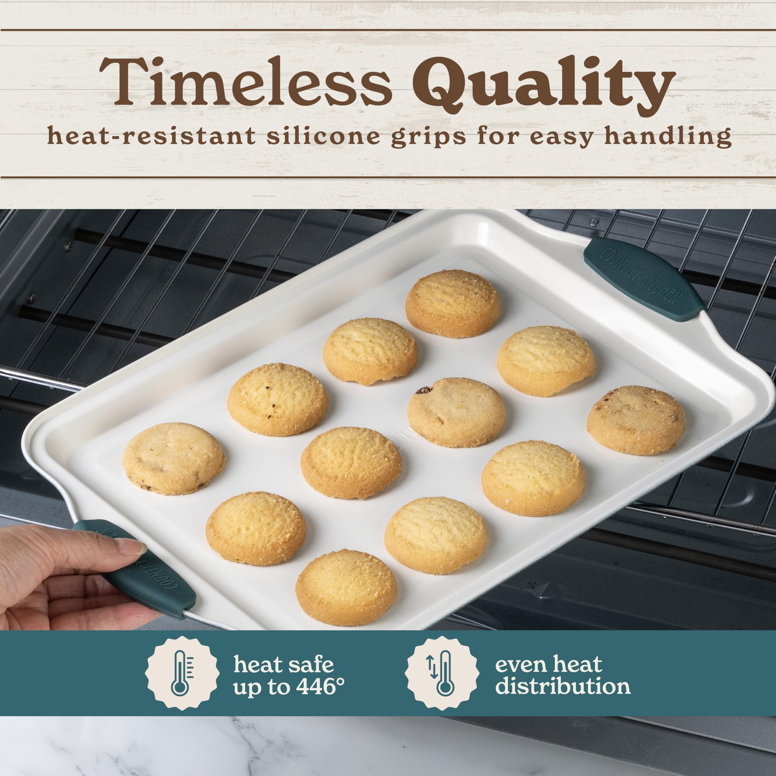 Country Kitchen Nonstick Stackable Bakeware Set - Heavy Duty, Durable, Easy Release Baking Set, Sage, 4 Pcs