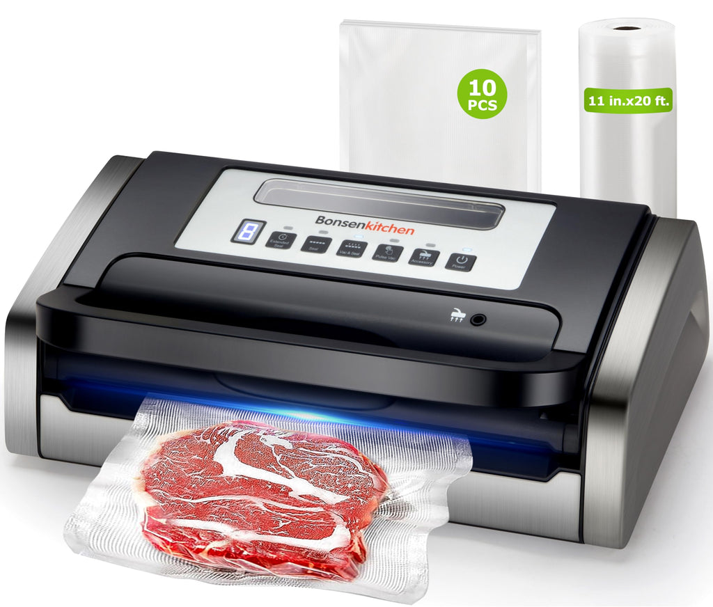 Bonsenkitchen Vacuum Sealer with Easy Handle Design,1 Bag Roll & 10 Bags