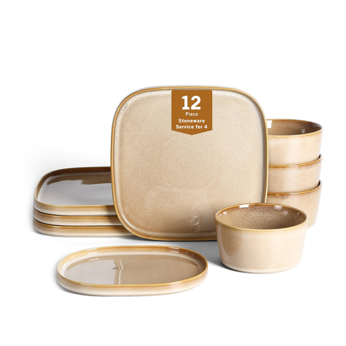 Stone Lain Cairo 12-Piece Dinnerware Stoneware, Plates and Bowls, Microwave and Dishwasher Safe, Includes Dinner and Salad Plates, Cereal Bowls, Dish Set for 4, Grey