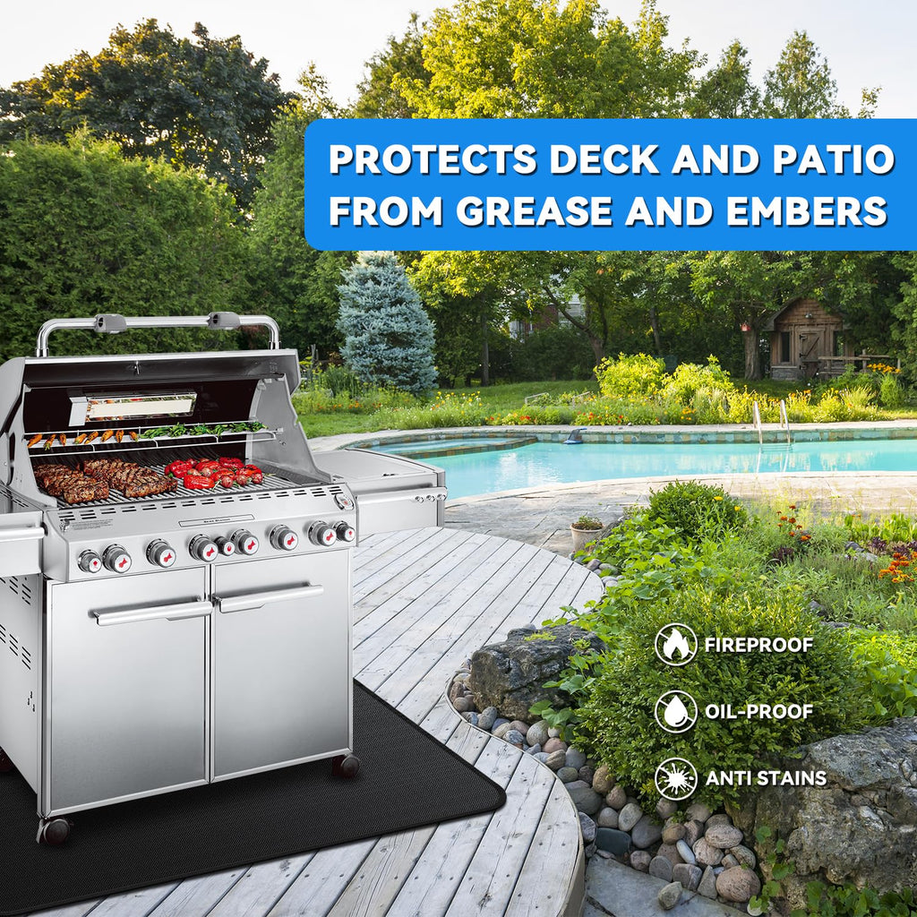 GRIBUDDY 48 x 30 inch Under Grill Mats for Outdoor Grill, Double-Sided Fireproof Deck Patio Protector Mat, Waterproof Oil-Proof BBQ Floor Pad Indoor Fire Pit Fireplace Mat