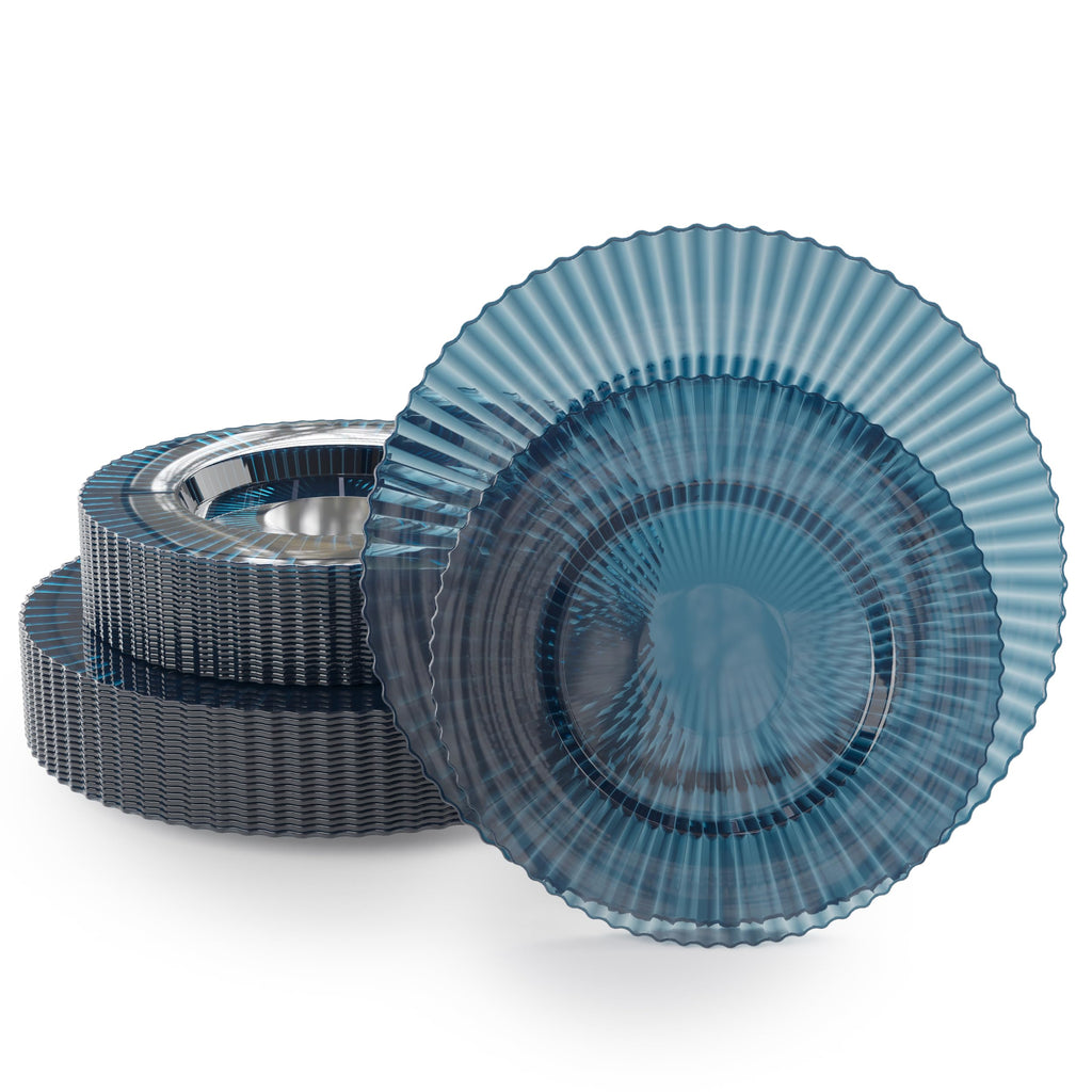 Exquisite 80 Piece Plastic Disposable Plates Set for 40 Guests I 40 X 9 Inch & 40 X 11 Inch Disposable Plastic Plates | Color: Blue | Great for Weddings Parties and Formal Occasions