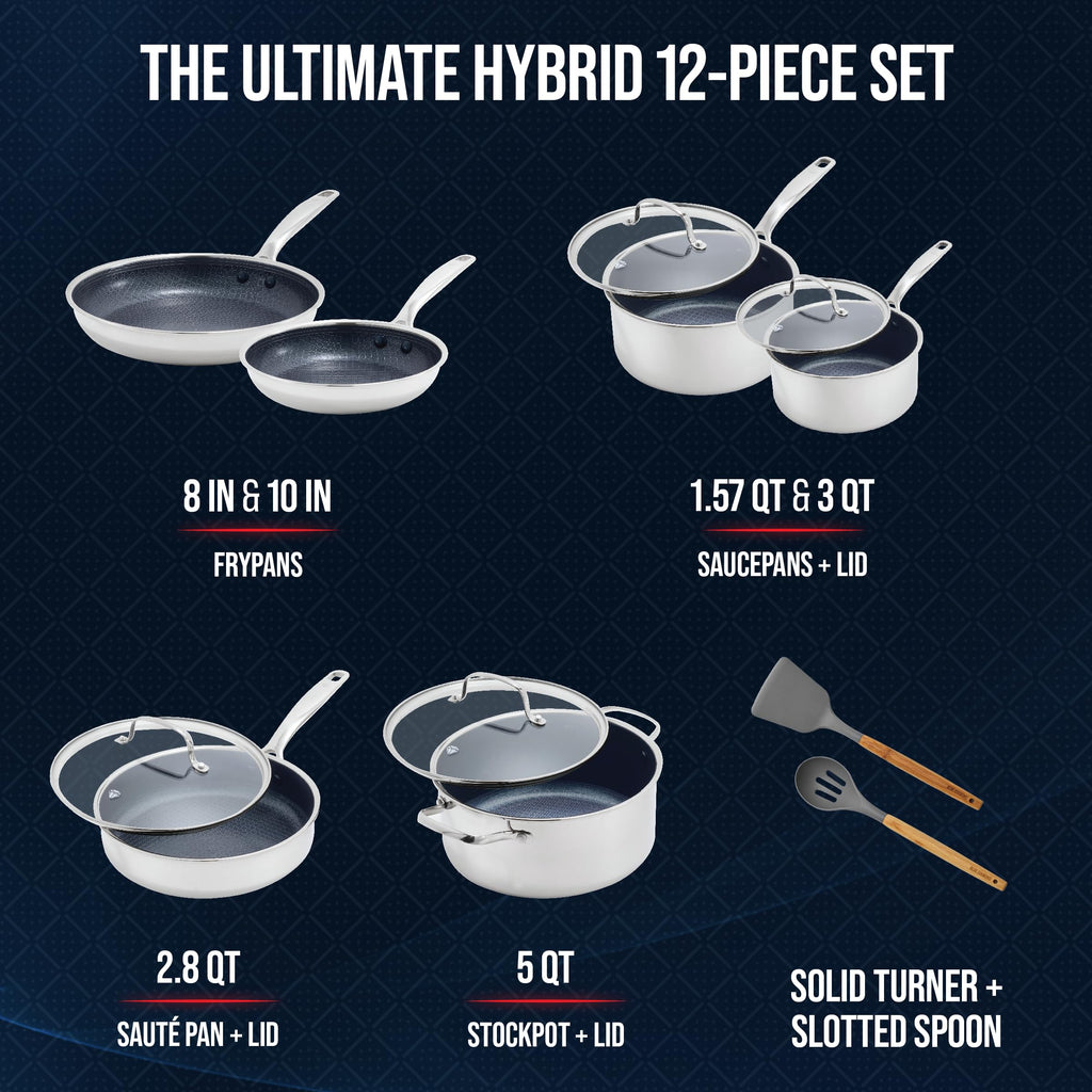 Blue Diamond Hybrid 12 Piece Stainless Steel Nonstick Cookware Set