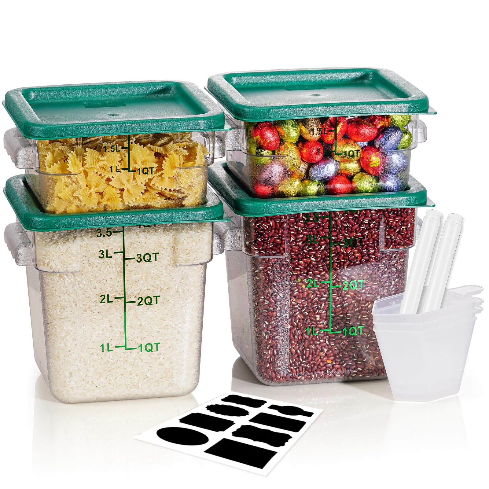 RVGMBO 2QT&4QT NSF Food Storage Containers with Lids: 4 PCS [Total Food Grade][Hot&Cold Resistant] Commercial Clear Food Storage Containers for Restaurant Kitchen Proof Dough, Green