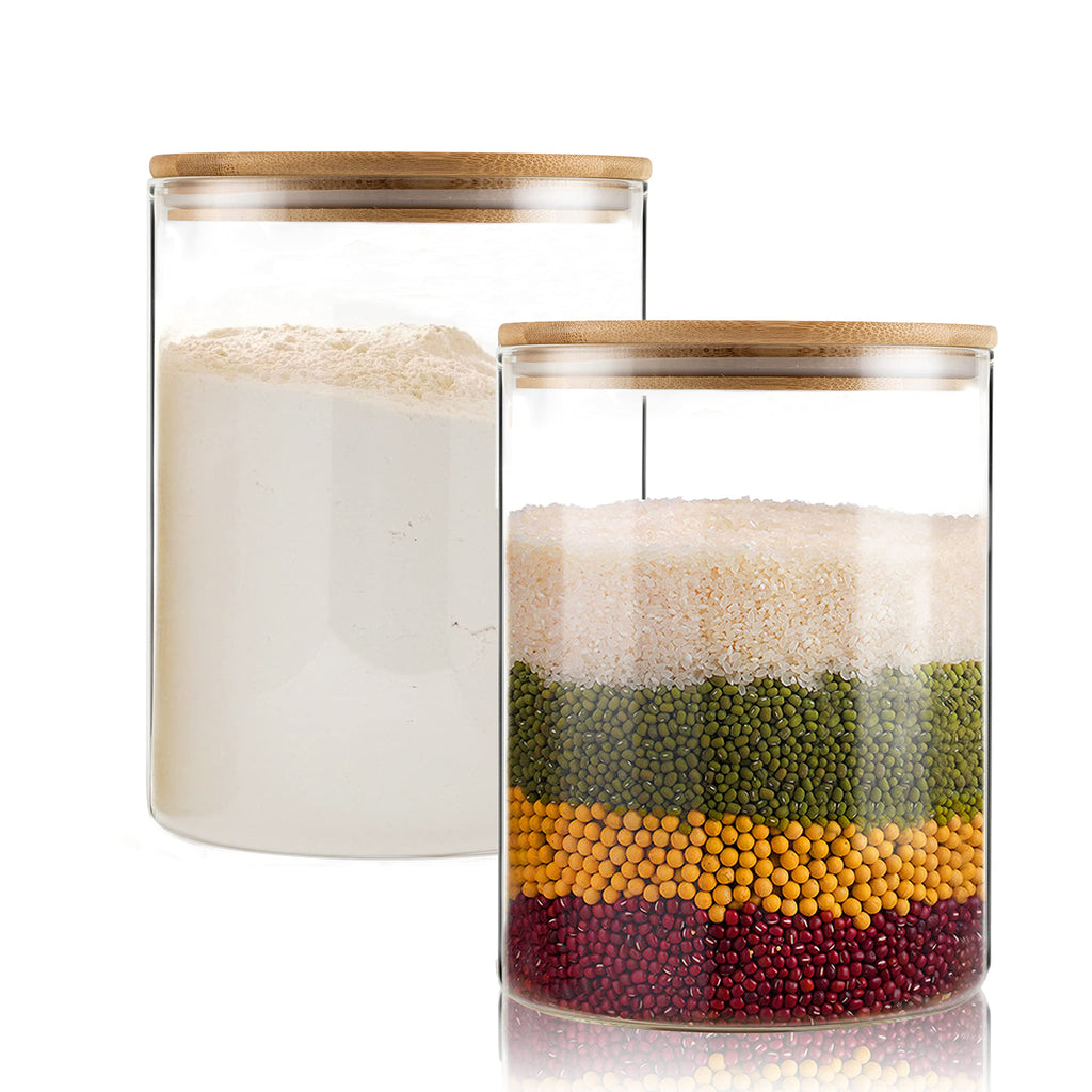 Liuruiyu Glass Food Storage Jars 6-Pack 37oz - 4x6 in-Clear Glass Food Canisters with Bamboo Lid Airtight For Serving Tea, Coffee, Flour, Sugar, Candy, Cookie, Spice and More (Circular)
