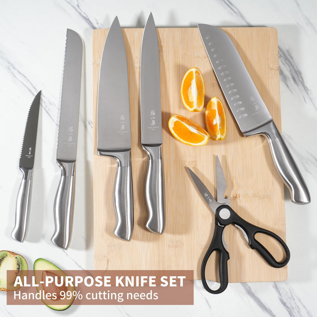 ZHANG XIAO QUAN Knife Set with Block, High Carbon Stainless Steel Sharp Blades, Built-in Sharpener Kitchen Knife Block Set for Home Cooking