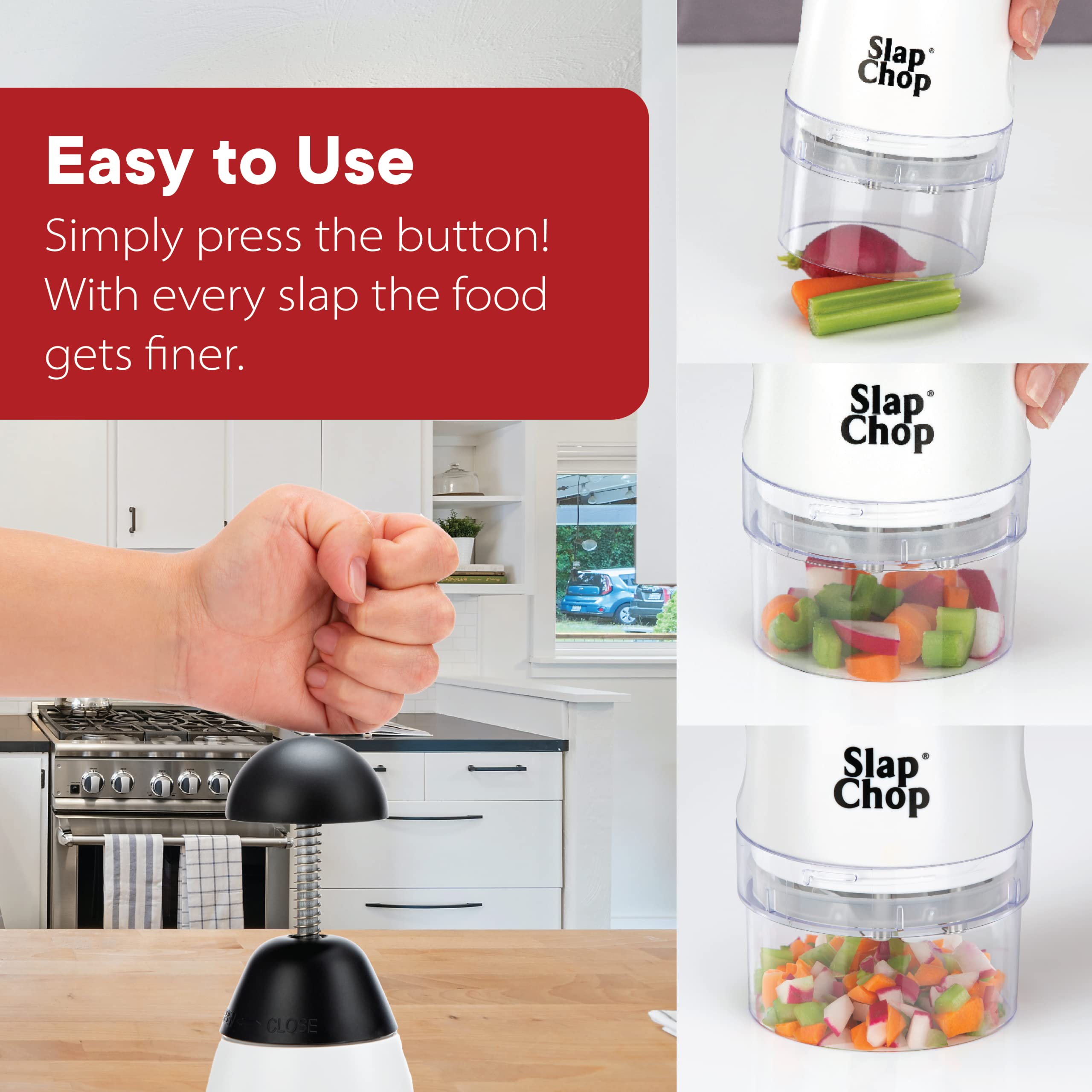 Original Slap Chop Slicer with Stainless Steel Blades & Cheese Graty | Manual Food Chopper & Twist Grater for Cheese, Vegetables, Salad Toppings, & More | Lightweight & Easy to Clean