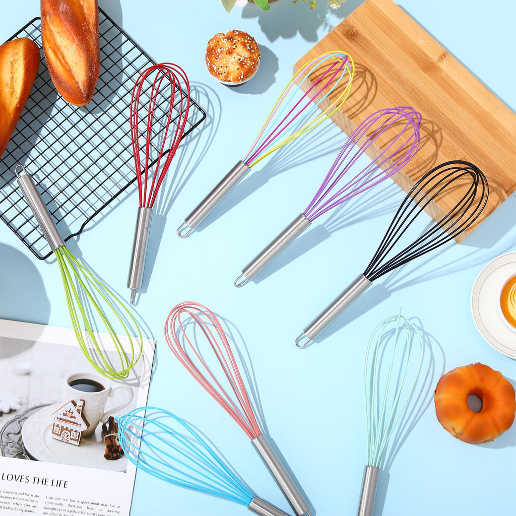 Domensi 24 Pcs 12 Inch Whisks Bulk for Cooking Silicone Whisks Non Scratch Stainless Steel Egg Beater Colorful Coated Metal Heat Resistant Egg Beaters for Valentines Day Party Favor Gift Supplies