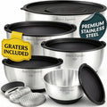 Stainless Steel Mixing Bowls with Lids Set of 5, 3 Graters, Black