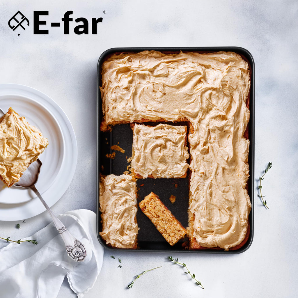 E-far 12.5 x 9.7 Inch Baking Pan, Nonstick Stainless Steel Rectangle Cake Pan for Baking Brownies Casseroles Lasagna, Stainless Steel Core & Nonstick Coating, Non-toxic & Oven Safe
