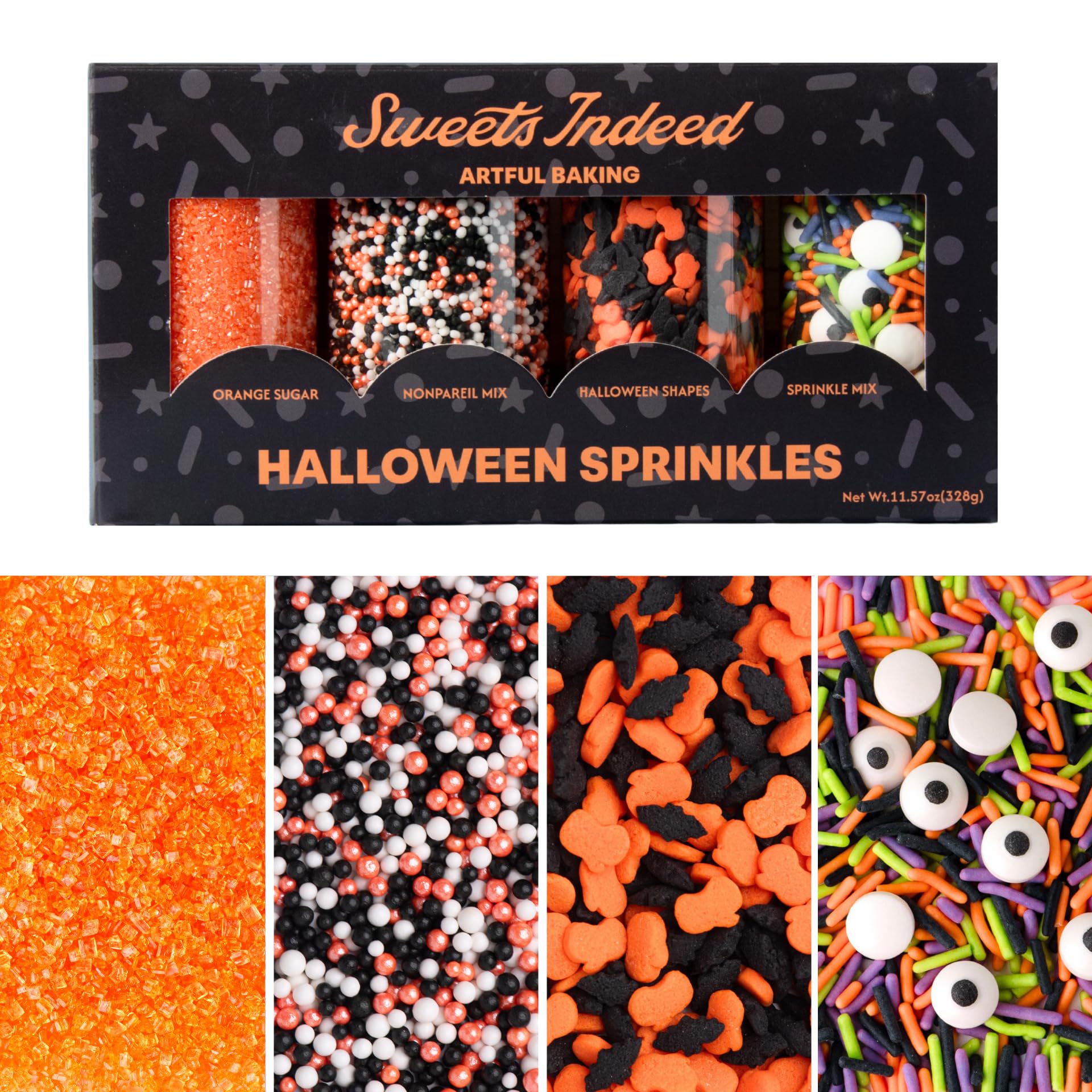 Sweets Indeed Sprinkles, 4 Pack, Edible Sprinkle Mix, Perfect for Cake Decorations, Baking, Ice Cream, Cookies, Cupcake Topper (Christmas)
