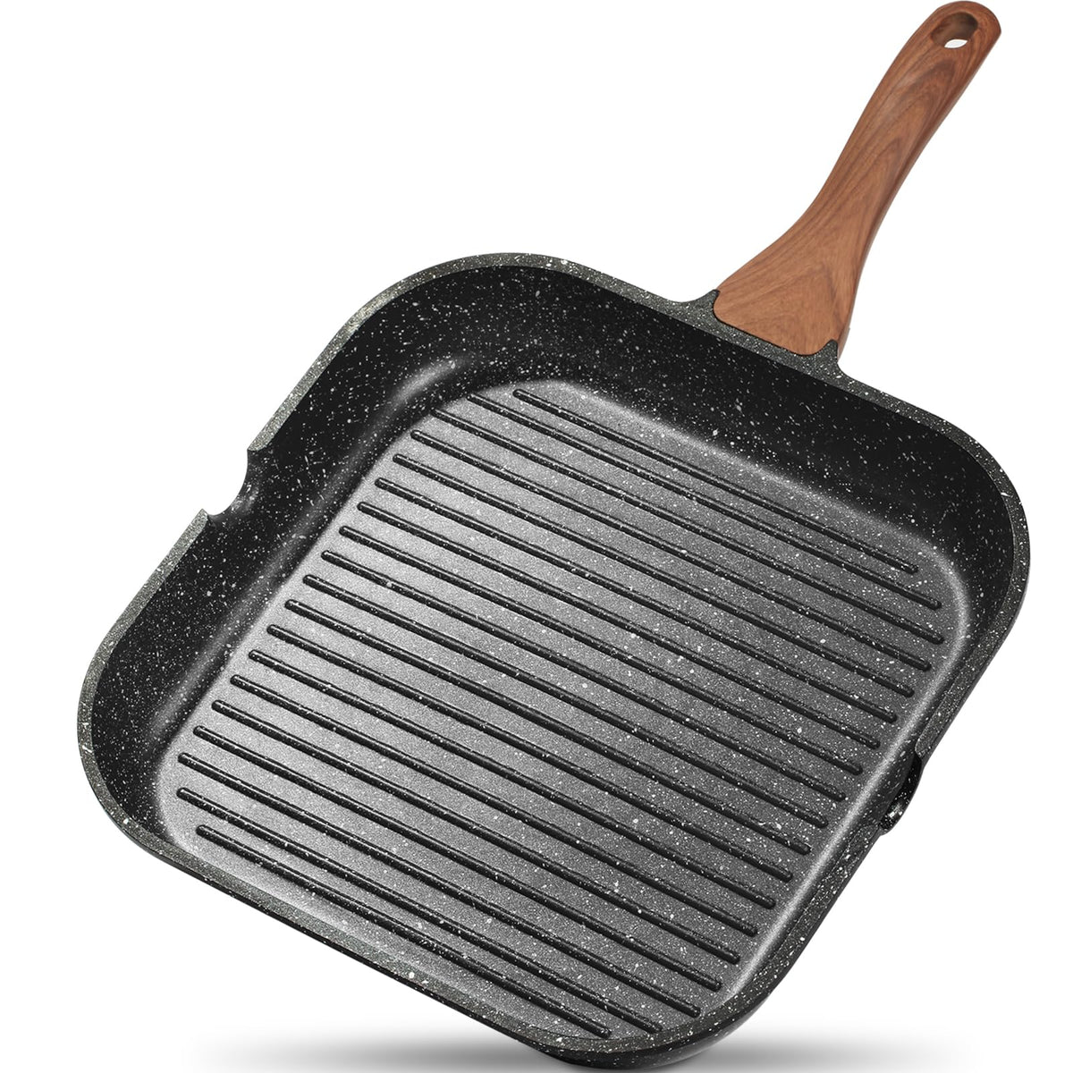 ESLITE LIFE Nonstick Grill Pan for Stove Tops, Versatile Griddle with Pour Spouts, 9.5 Inch Square Big Grilling Skillet Steak Pan for Indoor & Outdoor Cooking, PTFE & PFOA Free, Black