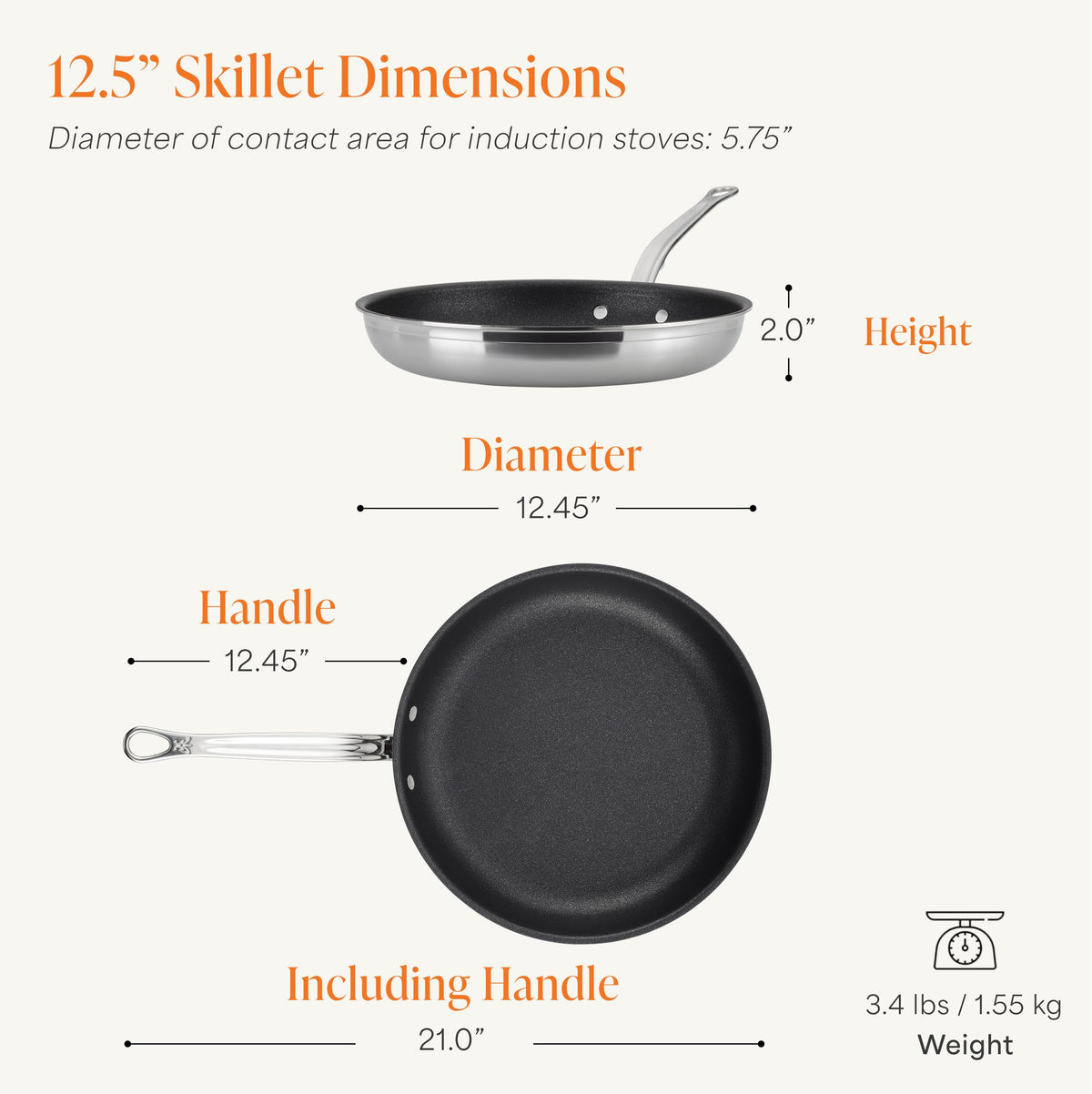 Hestan ProBond Forged TITUM - Professional Clad Stainless Steel, Nonstick, Frying Pan, (12.5-Inch), Induction Compatible, Made without PFOAs