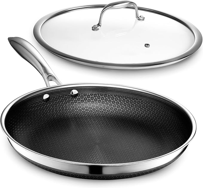 HexClad 10" Hybrid Nonstick Frying Pan with Lid, Dishwasher & Oven Safe