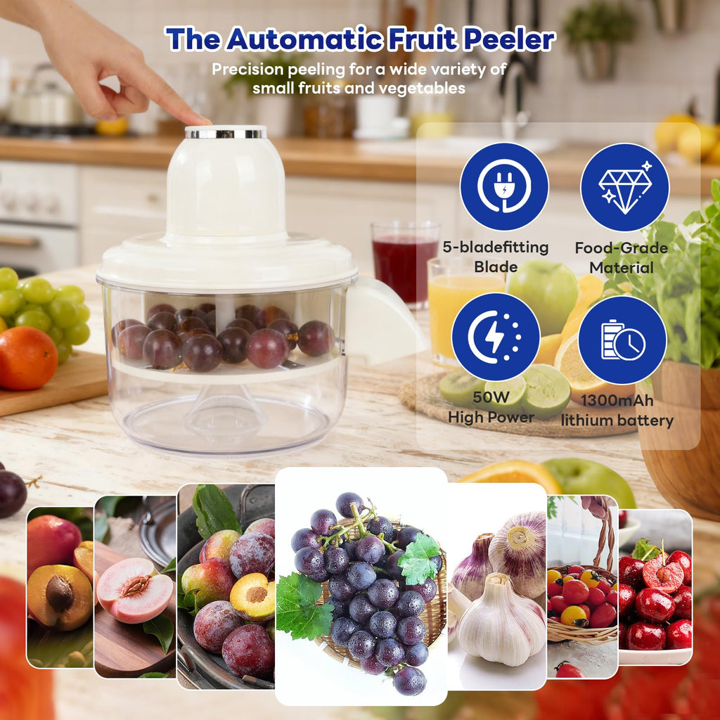 NKDFRI Automatic Grape Peeler Machine, Electric Garlic & Cherry Tomato Peeler Skin Remover Tool for Small Fruits, Effortless Peeling for Home Kitchen (White-1PC)