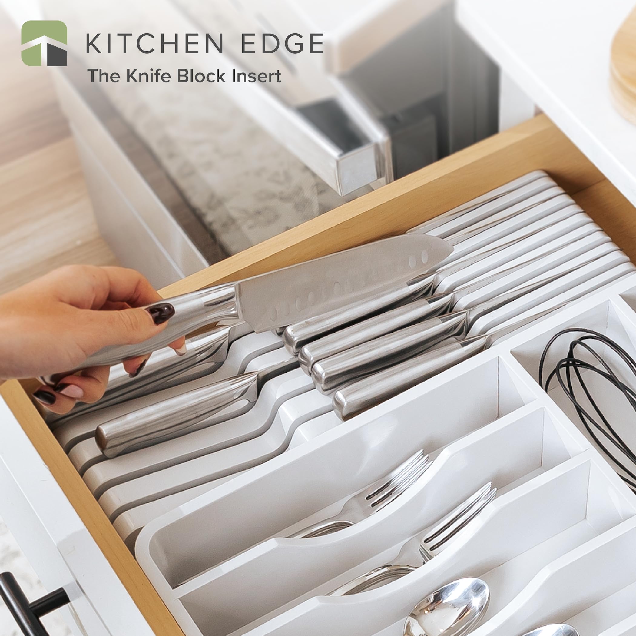 KitchenEdge In-Drawer Knife Block Holder, 11 Slots, White