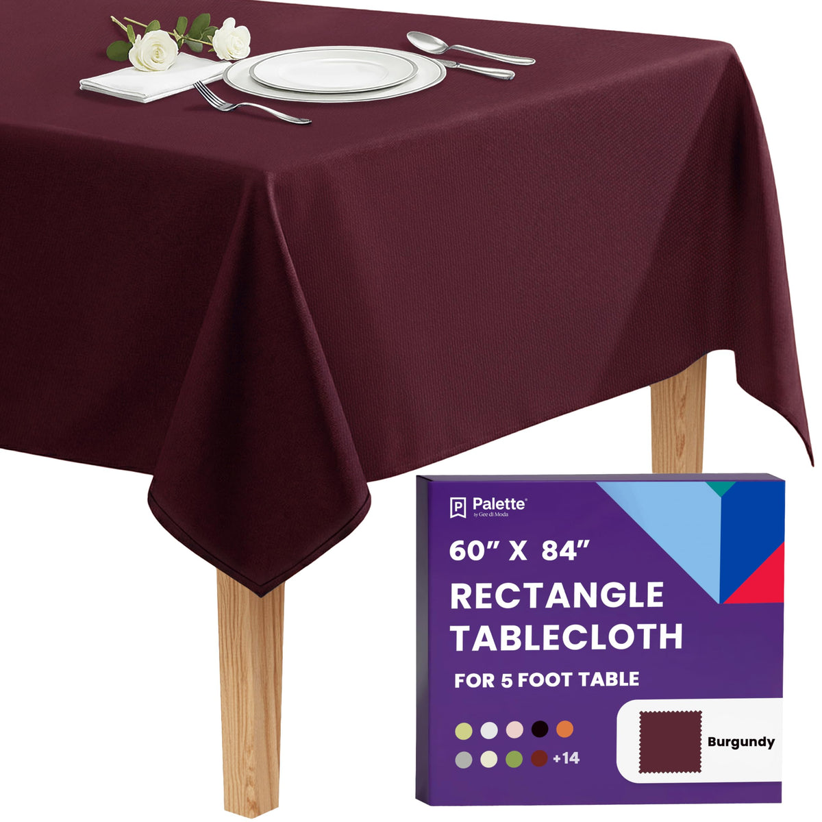 Gee Di Moda Rectangle Tablecloth - 60 x 84 Inch Lavender Table Cloth for 5 Foot Rectangle Tables - Heavy Duty Washable Fabric - for Holiday Party, Dinner, Weddings, Baby Shower & Events