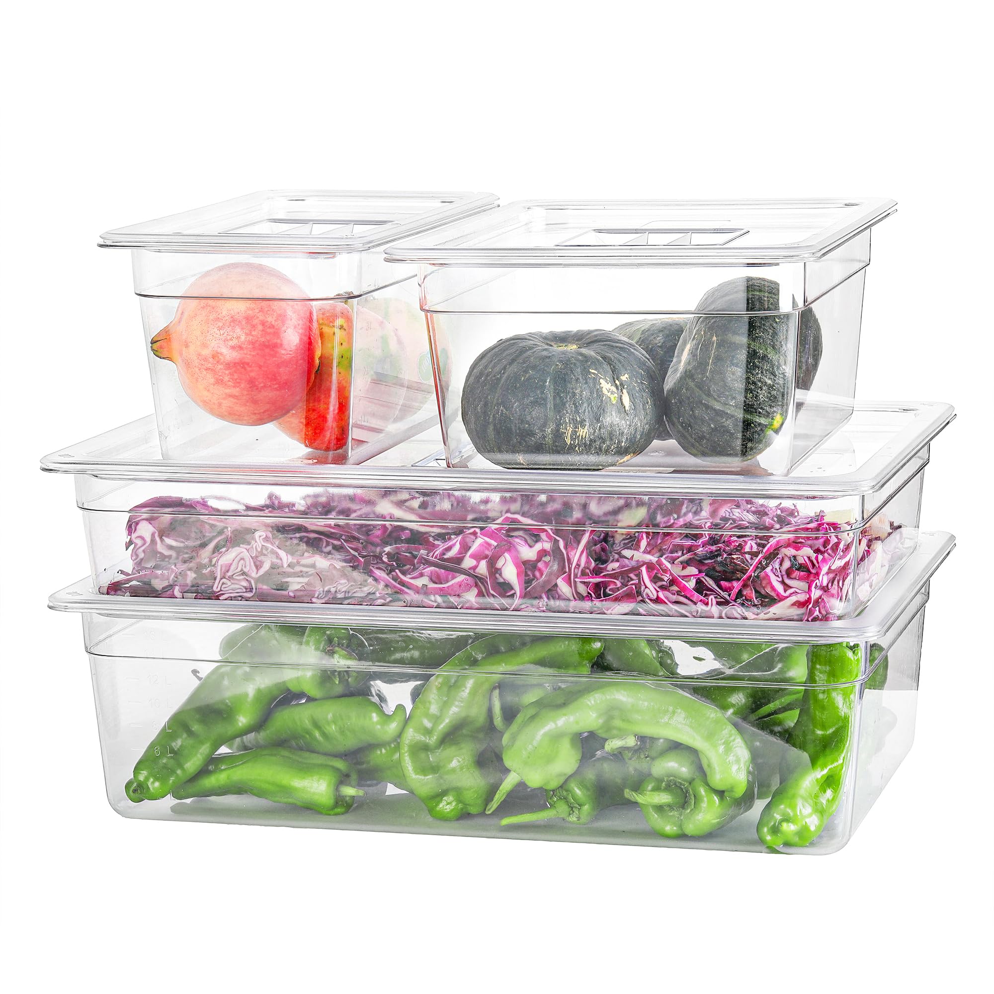 EGGKITPO 1/6 Size Food Pan 6 Packs 4 Inch Deep Clear Food Storage Containers BPA-free Polycarbonate Commercial Hotel Pan for Kitchen Business Use and Food Prep Freezer-safe