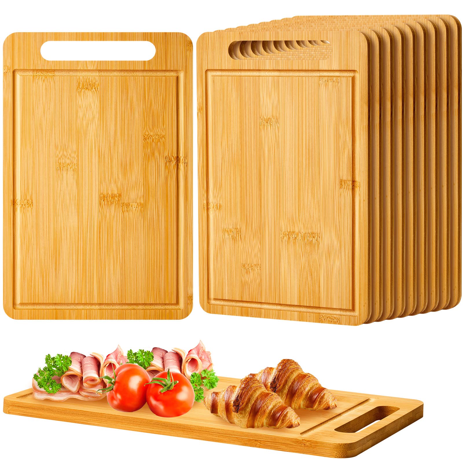 Nuenen 10 Pcs Bulk Wood Cutting Board with Handle 12 x 7.8 Inch Bamboo Wooden Kitchen Serving Chopping Boards for Pizza, Bread, Charcuterie, Fruit, Vegetables(Bamboo)