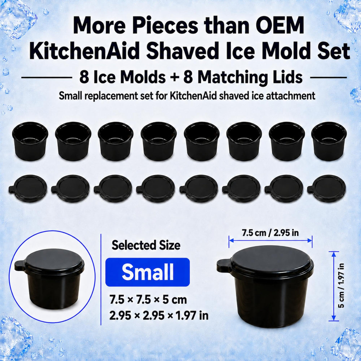 8 PCS Ice Molds Accessory for KitchenAid Shaved Ice Attachment,BPA-Free