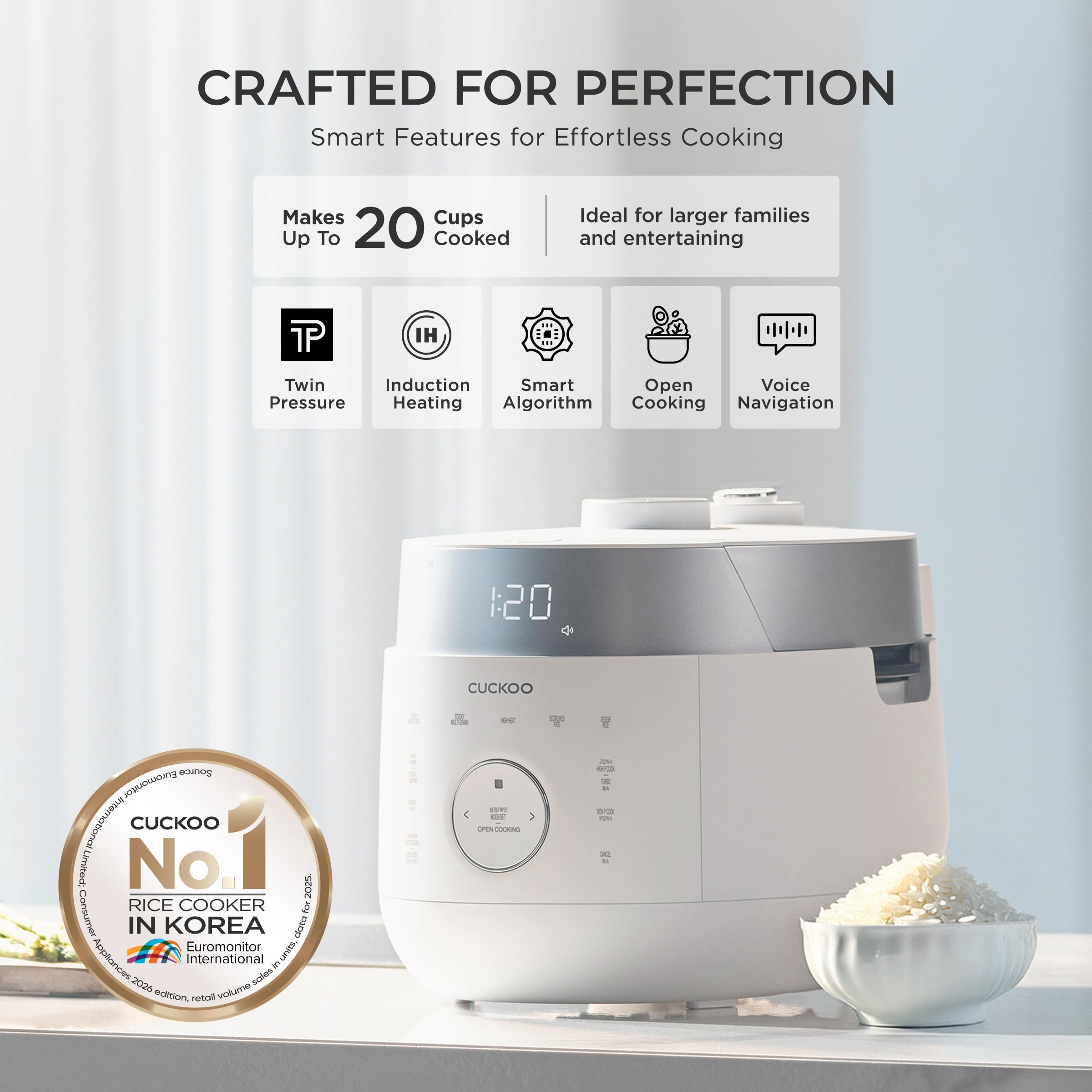 CUCKOO Twin Pressure Induction Rice Cooker, 20-Cup Cooked, CRP-LHTR1009FW