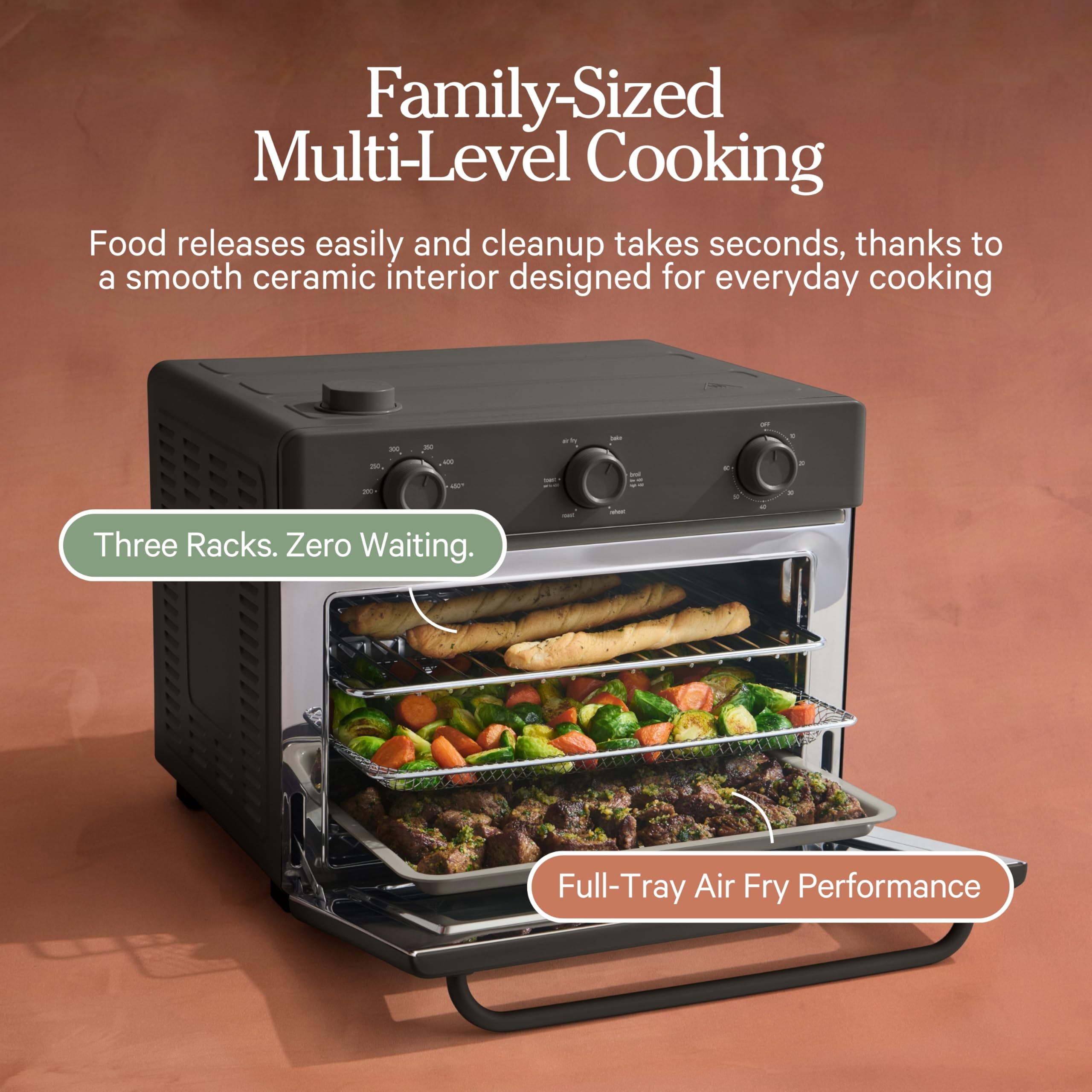 Our Place Large Wonder Oven | 6-in-1 Stainless Steel Air Fryer Toaster Oven Combo with Basket, Rack, Pan & Tray | 3-Rack, 31.7 QT, Large Capacity - Toast, Roast, Bake, Reheat, Broil & Steam | Spice