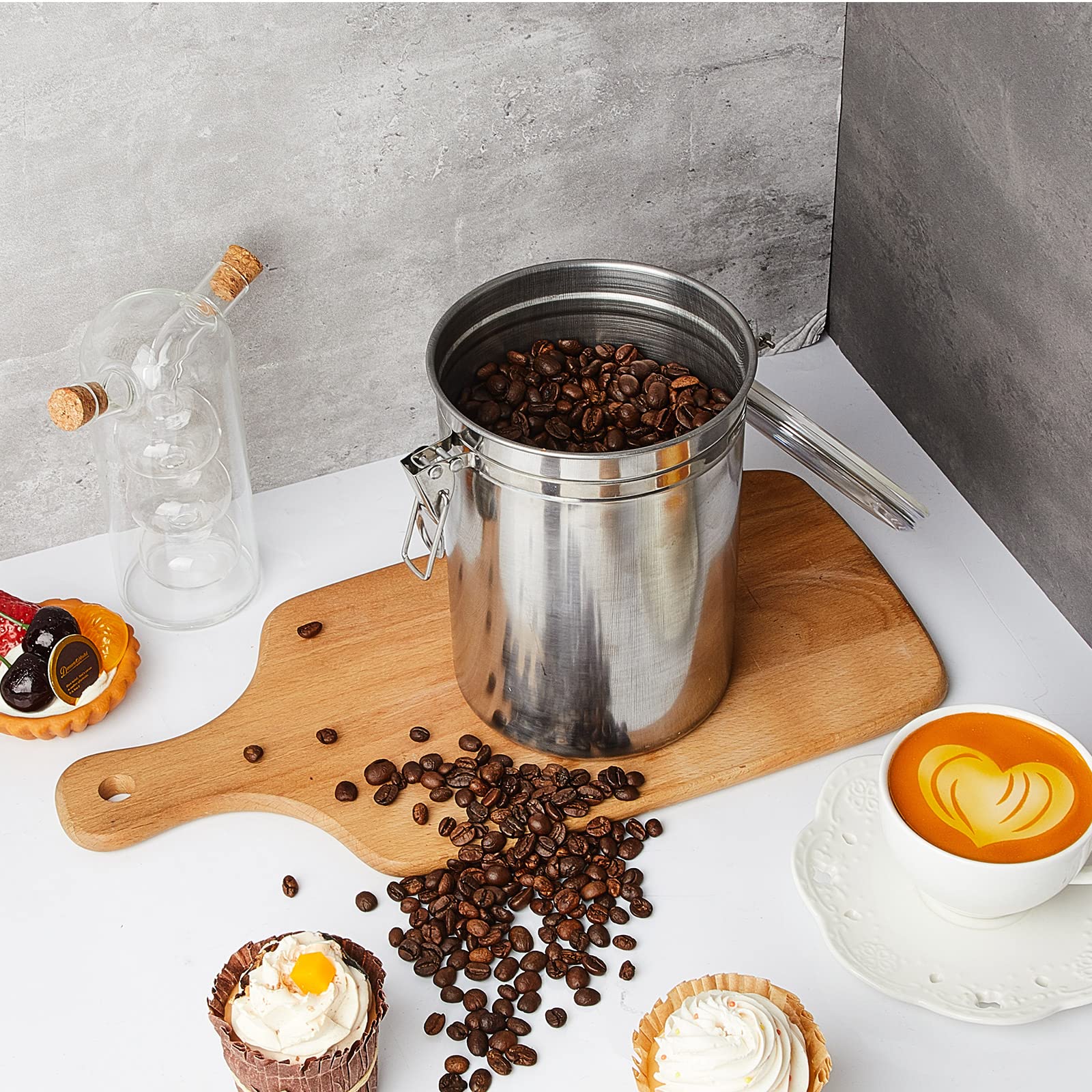 Lallisa 1 Pcs Stainless Steel Kitchen Canister 62 fl oz with Airtight Clear Clamp Lid, Metal Food Storage Container Set for Coffee Bean Ground Coffee Flour Sugar Spice Tea Cereal Snack Candy Pantry