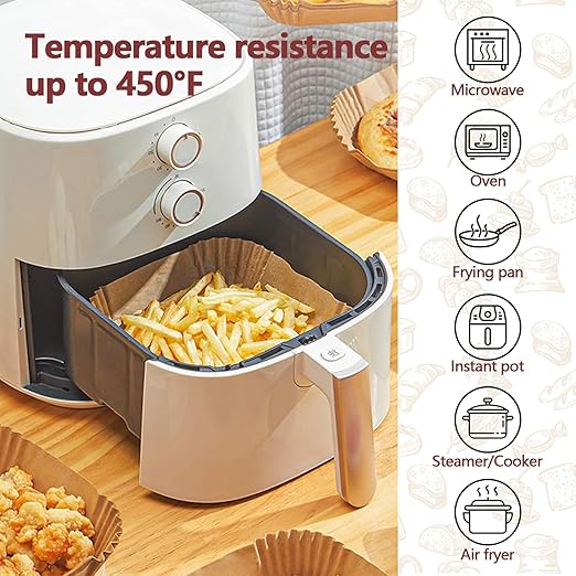 9 Inch Air Fryer Liners, 200 Pack Parchment Paper Sheets for Ninja Air Fryer, Non-Stick, Disposable, Unbleached, Heat Resistant, Fits 5-8 QT Air Fryers, Oil-Free & Healthy Cooking