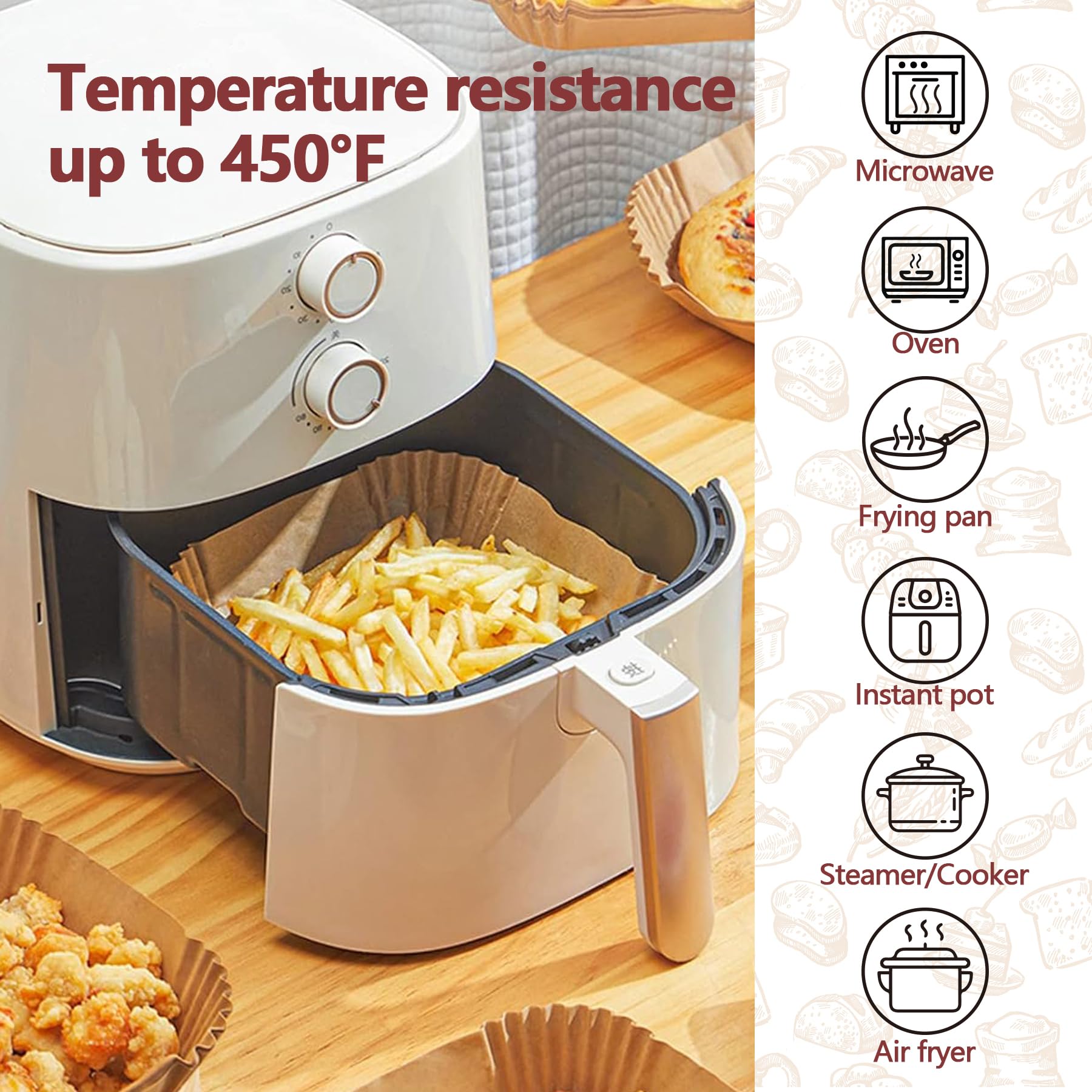9 Inch Air Fryer Liners Disposable, 125 Pack Airfryer Paper for 5-8 QT