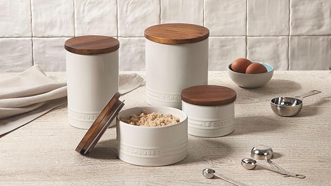 Le Creuset Signature Salt Cellar and Storage Canister with Wood Lid, 7 oz., Oyster