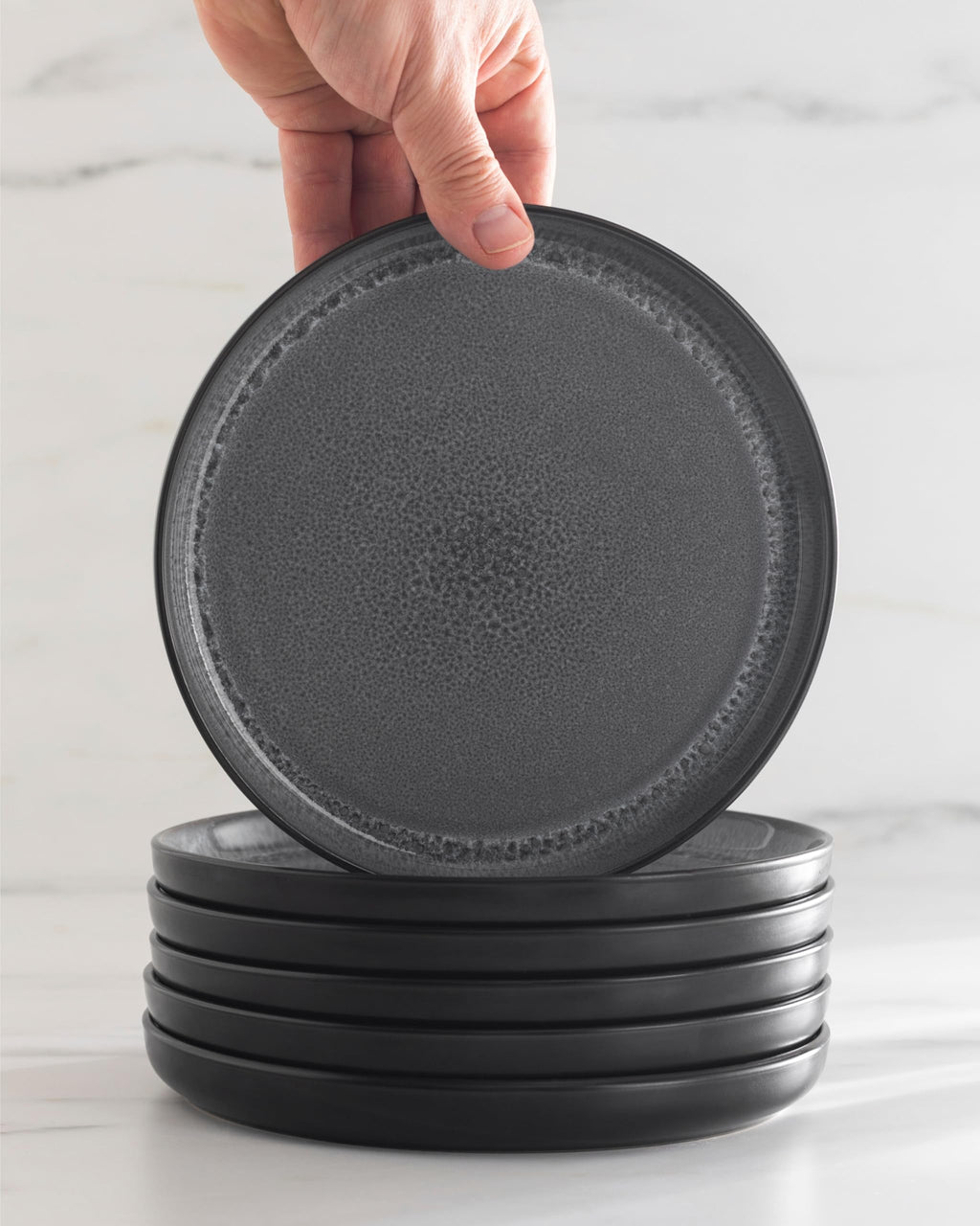 16 Piece Stoneware Dinnerware Set for 4 - Handmade Reactive Glaze Plates and Bowls Set - Chip & Scratch Resistant Dish Set - Dishwasher Microwave Safe - Dark Gray