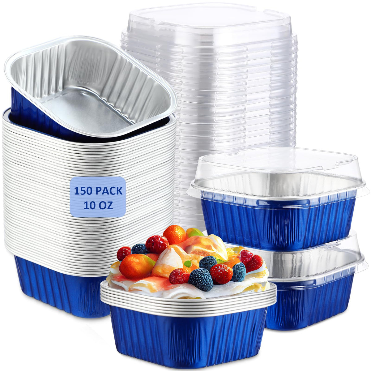 Aoriher 150 Pcs 10 oz Mini Cake Pans with Lids Sky Blue