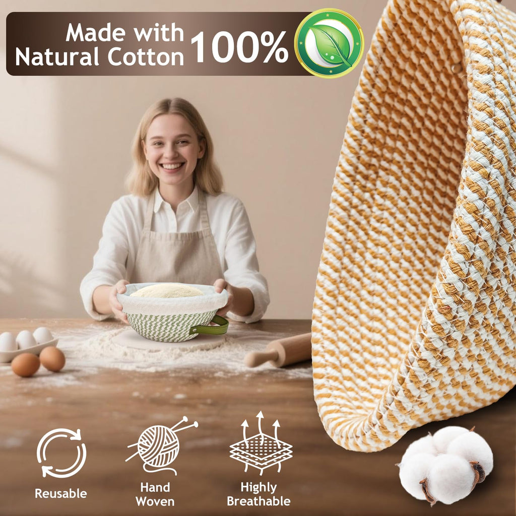 Waysse Banneton Bread Proofing Basket Set,Cotton Rope Sourdough Banneton Basket Oval Round, 10 inch Sourdough Bread Baking Supplies with 4 Liners, Handmade Proofing Bowls for Artisan Bakers Starter