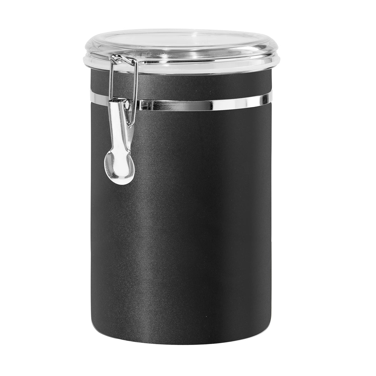 Oggi Stainless Steel Kitchen Canister 26 fl oz - Airtight Clamp Lid, Clear See-Thru Top - Ideal for Kitchen Storage, Food Storage, Pantry Storage. Size 5" x 3.5".