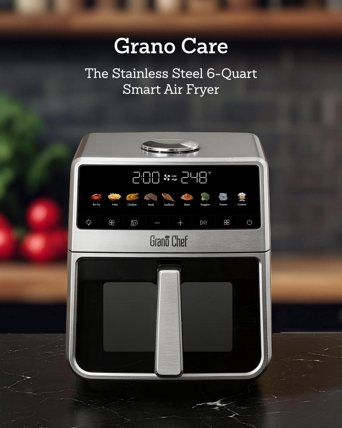 6Qt Stainless Steel Air Fryer Non Toxic, Ceramic Glaze, 120°F~450°F, 1700W