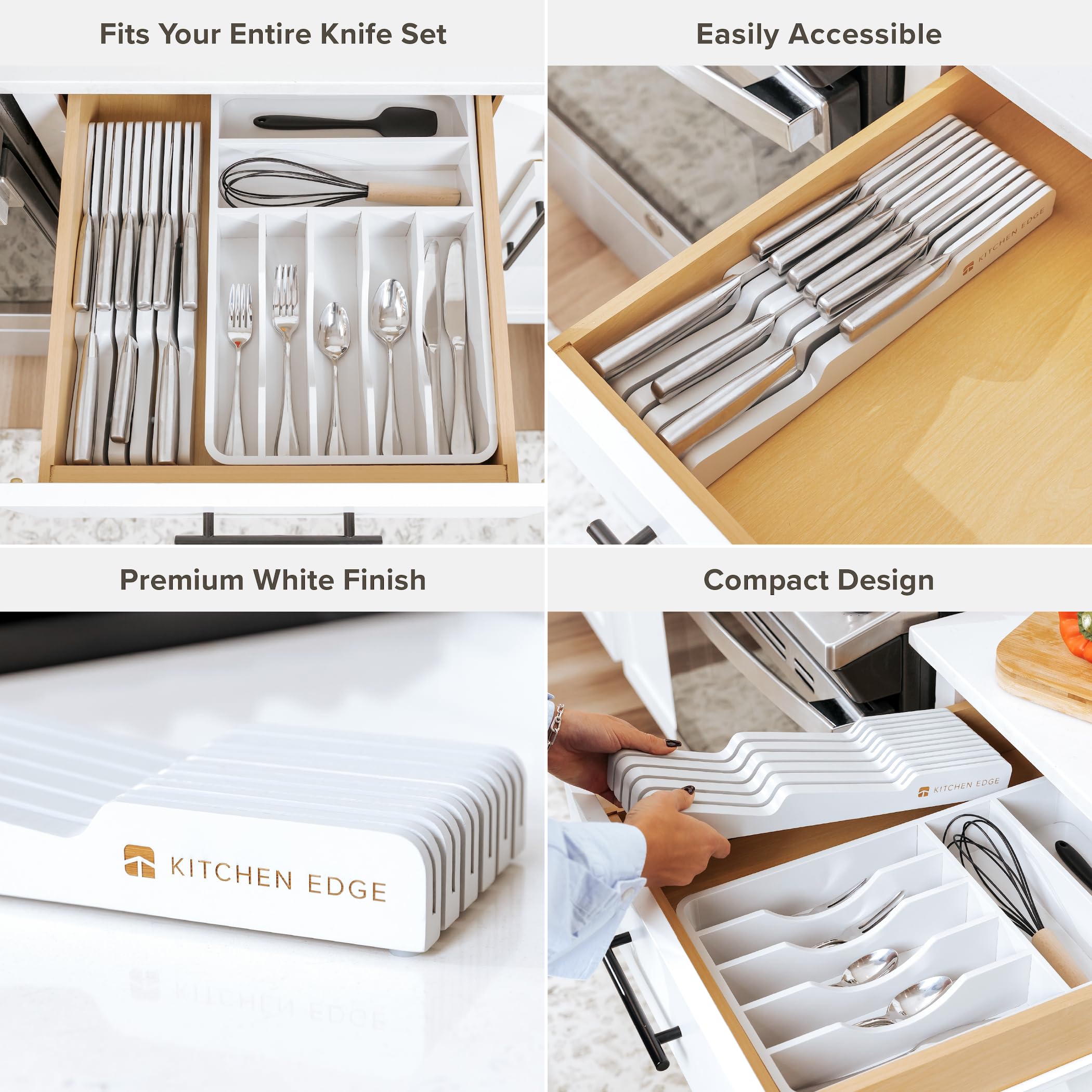 KitchenEdge In-Drawer Knife Block Holder, 11 Slots, White